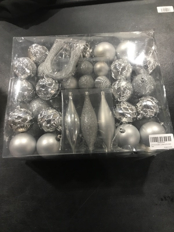 Photo 2 of 81PCS Christmas Balls Tree Ornament Set?Assorted Christmas Tree Ball,Shatterproof Assorted Hanging Decorations in a Gift Package,Glitter Snowflake and Ball for Xmas Tree Holiday Wedding Party(Silver) 81pcs-silver