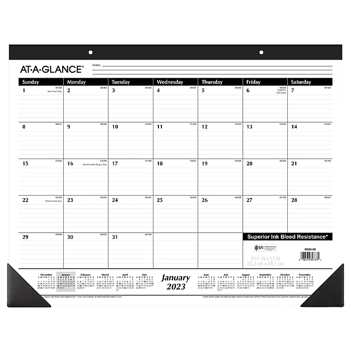 Photo 1 of 2023 AT-A-GLANCE 21.75" x 17" Monthly Desk Pad Calendar, Black/White (SK24-00-23)