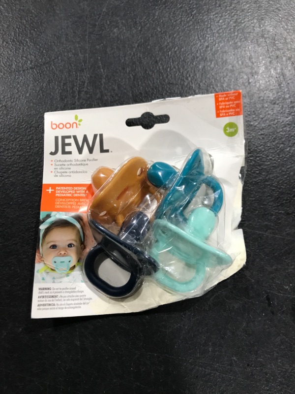 Photo 2 of Boon JEWL Biometric Stage 2 Orthodontic Pacifier — 0+ Months — Blue — Silicone Baby Pacifier with Soothing Gem Shaped Nipple — 4 Count Stage 2 Blue stage 2