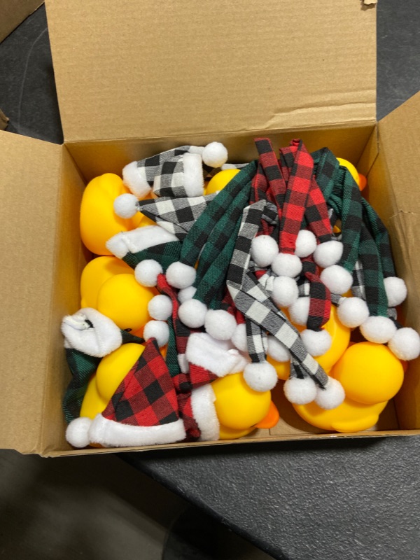 Photo 2 of 12 Pcs Christmas Rubber Ducks with 12 Buffalo Plaid Hats and 12 Scarves, Mini Rubber Ducks Christmas Mini Ducks Rubber Ducky Bath Toy for Birthday Christmas Party Gift Favors (Cute Color)