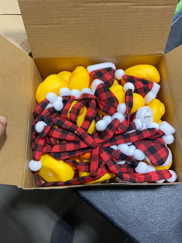 Photo 2 of 12 Pcs Christmas Rubber Ducks with 12 Buffalo Plaid Hats and 12 Scarves, Mini Rubber Ducks Christmas Mini Ducks Rubber Ducky Bath Toy for Birthday Christmas Party Gift Favors (Vivid Color)