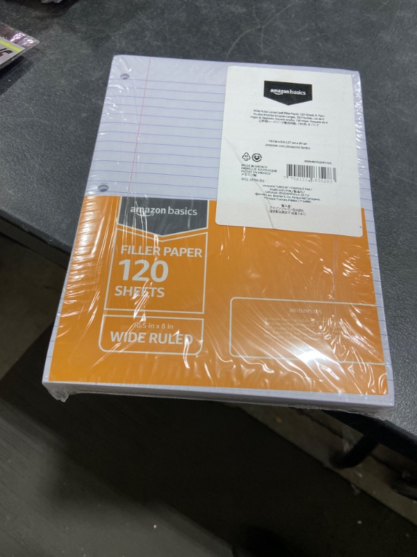 Photo 2 of Amazon Basics Wide Ruled Loose Leaf Filler Paper, 120 Sheets, 10.5 x 8 Inch, 6-Pack 120-Sheet Filler Paper 6-Pack