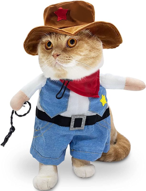 Photo 1 of Camlinbo Pet Dog Cat Halloween Costume Cowboy Pirate Caribbean Style with Hat Cape Halloween Costumes for Cats Small Dogs Outfit Cosplay Party Dressing up Apparel https://a.co/d/5bgdhFa