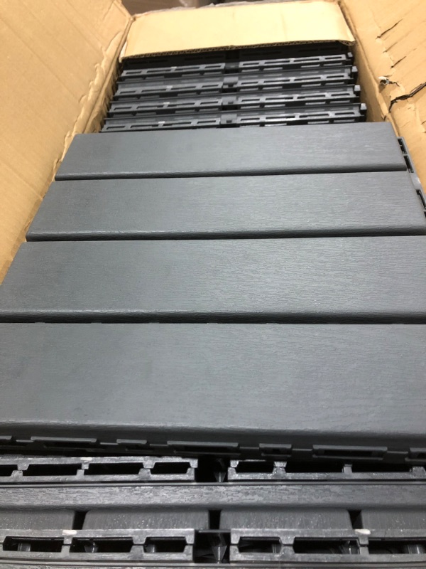 Photo 2 of 36 sq. ft Plastic Interlocking Deck Tiles,36 Pack Patio Deck Tiles,12"x12" Waterproof Outdoor Flooring All Weather Use, Patio Floor Decking Tiles for Porch Poolside Balcony Backyard,Dark Grey 36 Grey