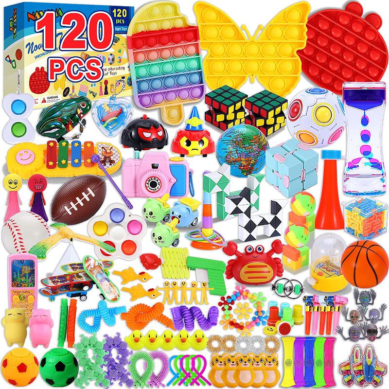 Photo 1 of 120Pcs Fidget Toy Pack, Stress&Anxiety Relief Tools Bundle Fidget Toys Set for Kids Adults, Sensory Fidget Pack, Autistic ADHD Toys, Fidget Box with Push Bubbles 