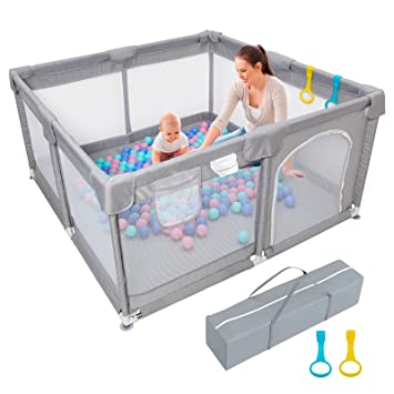 Photo 1 of Playpen for Babies and Toddler, 50x50 Inches Large Babies Playpen, Baby Play Area with Soft Breathable Mesh, Indoor Kids Activity Center, Play Pen Fence, Grey