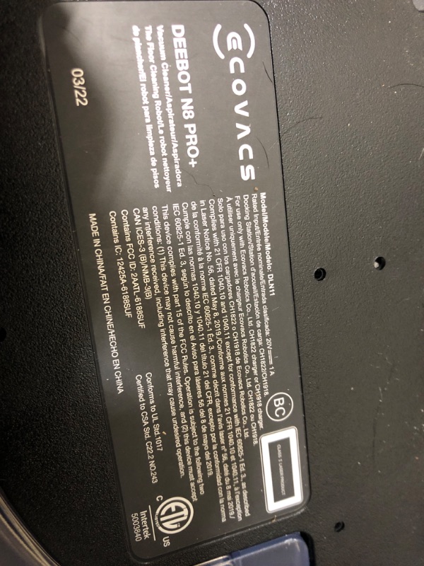 Photo 1 of ECOVACS Deebot N8 Pro+ Robot Vacuum and Mop Cleaner, with Self Empty Station, 2600Pa Suction, Laser Based LiDAR Navigation, Carpet Detection, Multi Floor Mapping, Personalized Cleaning