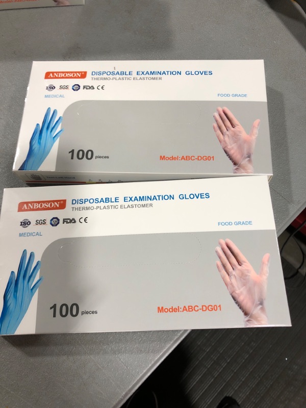 Photo 1 of ANBOSON Disposable Gloves Latex Free Kitchen Gloves Oil Resistant & Waterproof for Cleaning, Food Handling, Housework Blue 100 pcs pack of 2 