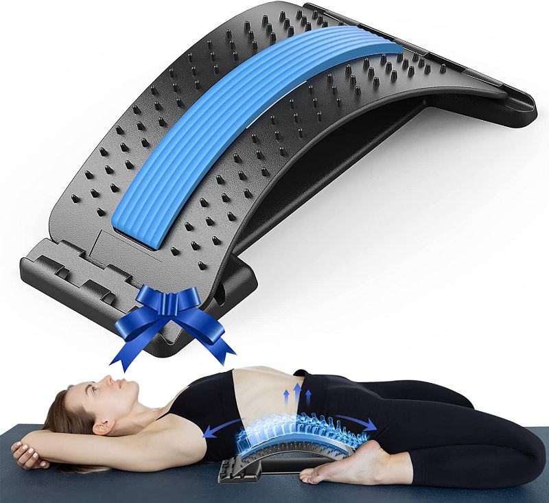 Photo 1 of  Back Stretcher for Lower Back Pain Relief, Back Cracking Device, Multi-Level Back Cracker Board, Lumbar Support Spine Board with 3 Adjustable Settings for Bed, Chair & Car with Massager