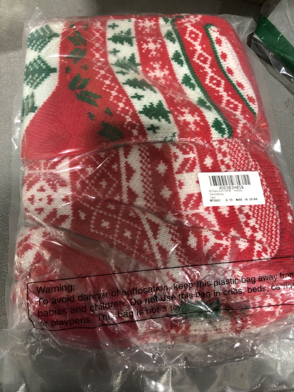 Photo 2 of 8 Pack 18 inches Knit Christmas Stockings Large Rustic Yarn Xmas Stockings Santa Snowman Reindeer Xmas Tree Snowflake Hanging Stocking for Xmas Season Party Decor Family Holiday Decorations