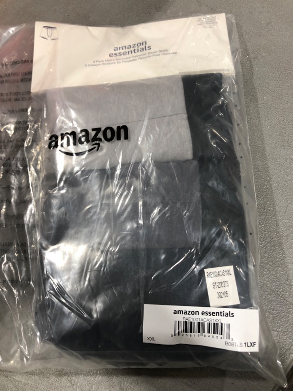 Photo 1 of Amazon Essentials Men's 3-Pack Boxer Shorts XX-Large Light Grey/Dark Grey/Black