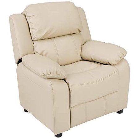 Photo 1 of Amazon Basics Faux Leather Kids/Youth Recliner with Armrest Storage- Beige