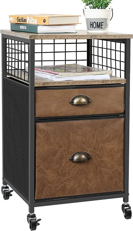 Photo 1 of JKsmart Mobile File Cabinet, Office File Cabinet with Locking Wheels, Rolling File Cabinet with Open Shelf and 2 Drawers, for Legal/Letter/A4 File (Rustic Brown & Black)
