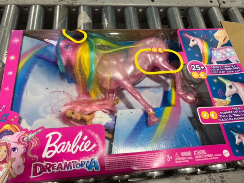 Photo 2 of Barbie Dreamtopia Magical Lights Unicorn with Rainbow Mane, Lights & Sounds, Barbie Princess Doll with Pink Hair and Food Accessory, Gift for 3 to 7 Year Olds [Amazon Exclusive]