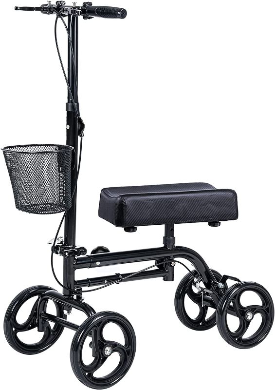 Photo 1 of WINLOVE Black Steerable Knee Walker Roller Scooter with Basket Dual Braking System for Angle and Injured Foot Broken Economy Mobility