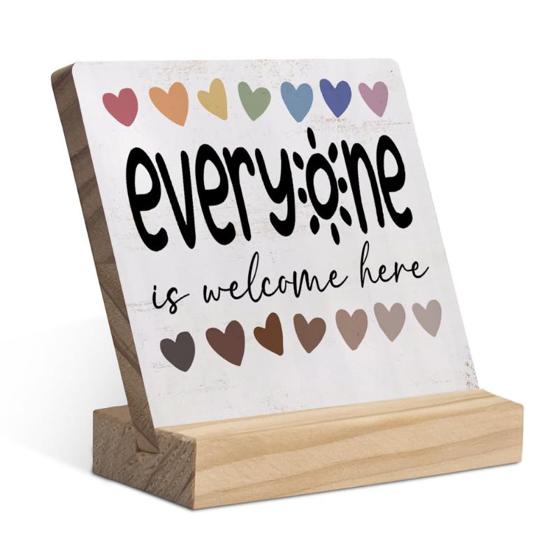 Photo 1 of Everyone is Welcome Here Acrylic Sign,Inspirational Diversity Quote Acrylic Plaque Sign Desk Decorations for Home Classroom Therapy Office,Gifts for Boss Teachers