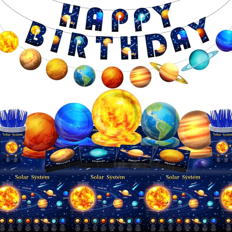 Photo 1 of 142Pcs Space Theme Tableware-Solar System Birthday Party Decorations
