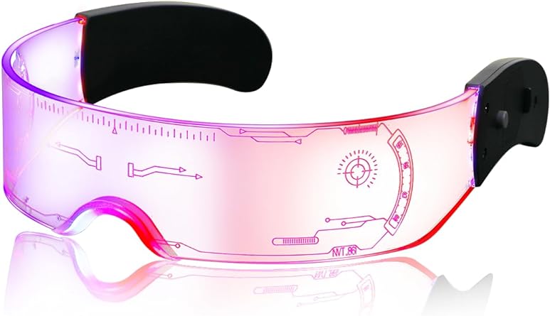 Photo 1 of JIMIMORO Cool LED Light Up Glasses - 7 Color & 4 Modes Cyberpunk Futuristic Sunglasses Luminous Visor Glasses for Kid Adult
