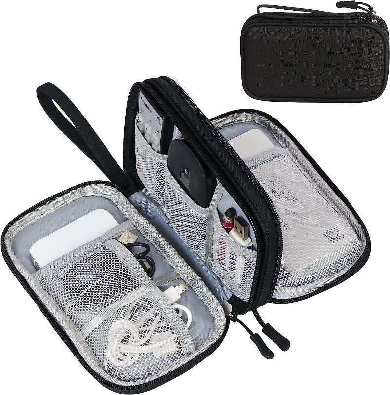 Photo 1 of FYY Electronic Organizer, [2 PCs] Travel Cable Organizer Bag Electronic Accessories Carry Case Portable Waterproof Double Layers Storage Bag for Cable, Charger, Phone, Earphone, Small Size-Black+Black