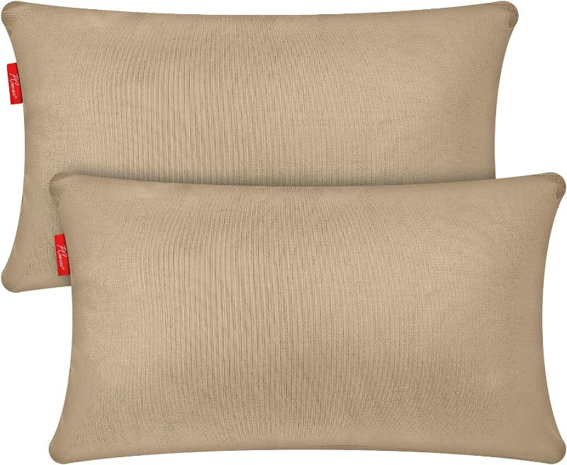Photo 1 of Pcinfuns Outdoor Lumbar Pillow Covers,Patio Garden Decorative Pillow Cover Only,Fade-Resistant Pillow Cases 12x20 Inch for Home Balcony and Garden,Light Coffee,Pack of 2
