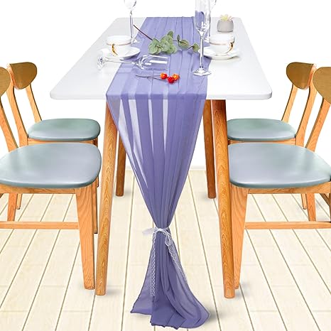 Photo 1 of 10ft Table Runner 29x120 Inches Romantic Wedding Runner Sheer Bridal Party Decorations (Blue, 1) Pack x3