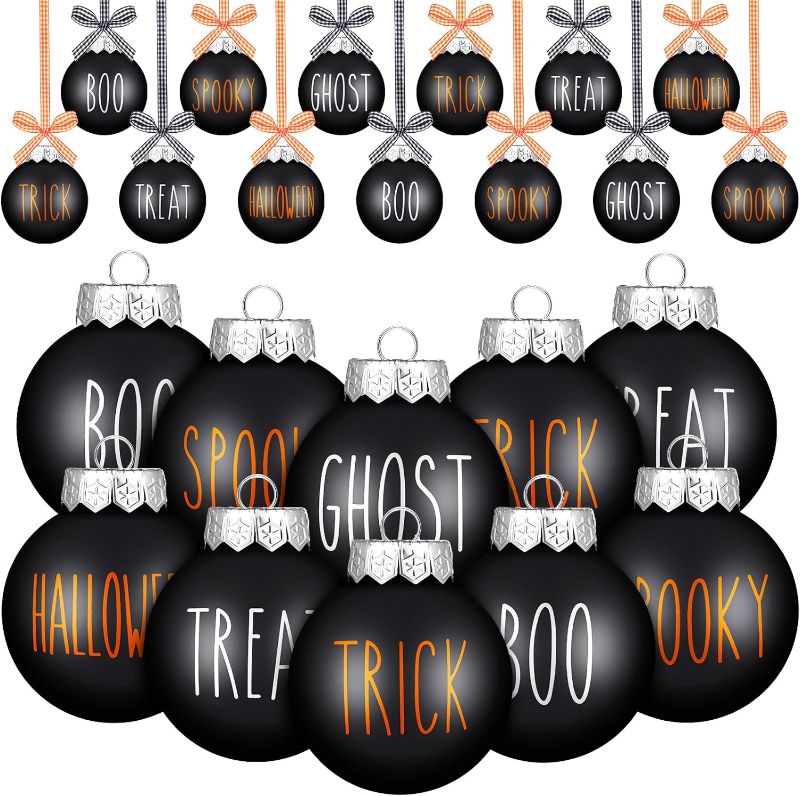 Photo 1 of 24 Pcs Karenhi Christmas Night Ball Ornaments 2.4 Inch Christmas Decorations for Tree Halloween Hanging Ornaments Plastic Decor Christmas Decor for Tree Home Holiday (Black,Orange)