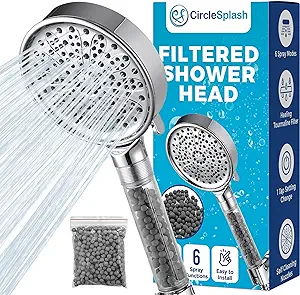 Photo 1 of Filtered Shower Head for Hard Water - Handheld Shower Head with 59” Hose - 6 Spray Settings with Water Softener - High Pressure 2.5 GPM - Ionic Mineral Showerhead for Hair and Skin (Chrome)