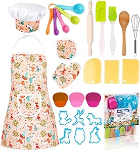 Photo 1 of KAEGREEL Kids Baking Chef Set with Unicorn Apron and Mitt, 26pcs Kitchen Toys Kid Cooking Set with Chef Hat Spoons Whisk, Chef Role Play Gifts for Girls Boys Aged 3 4 5 6 8 Year Old