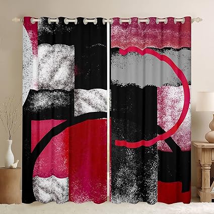 Photo 1 of Red Grey and Black Blackout Curtains Geometric Circle Curtains for Bedroom Living Room Rustic Geometric Rectangle Square Darkening Dreapes Abstract Artwork Window Treatments (2 Panels, 42 x 63 Inch)