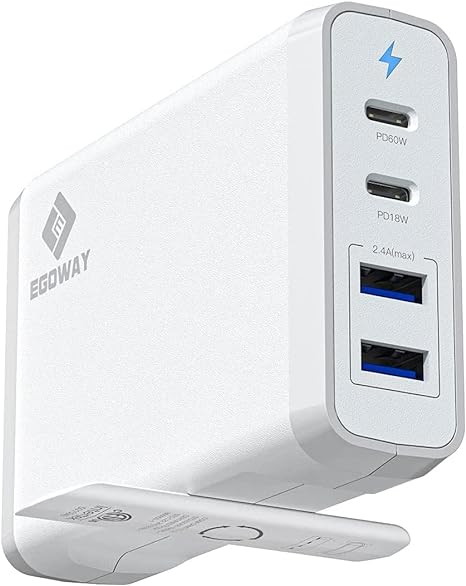 Photo 1 of 4-Port USB Charger, EGOWAY 90W Wall Charger, 60W & 18W Dual USB C Wall Charger and Dual USB A Ports 12W, Multi USB C Charger for MacBook, Phone and More. (White)