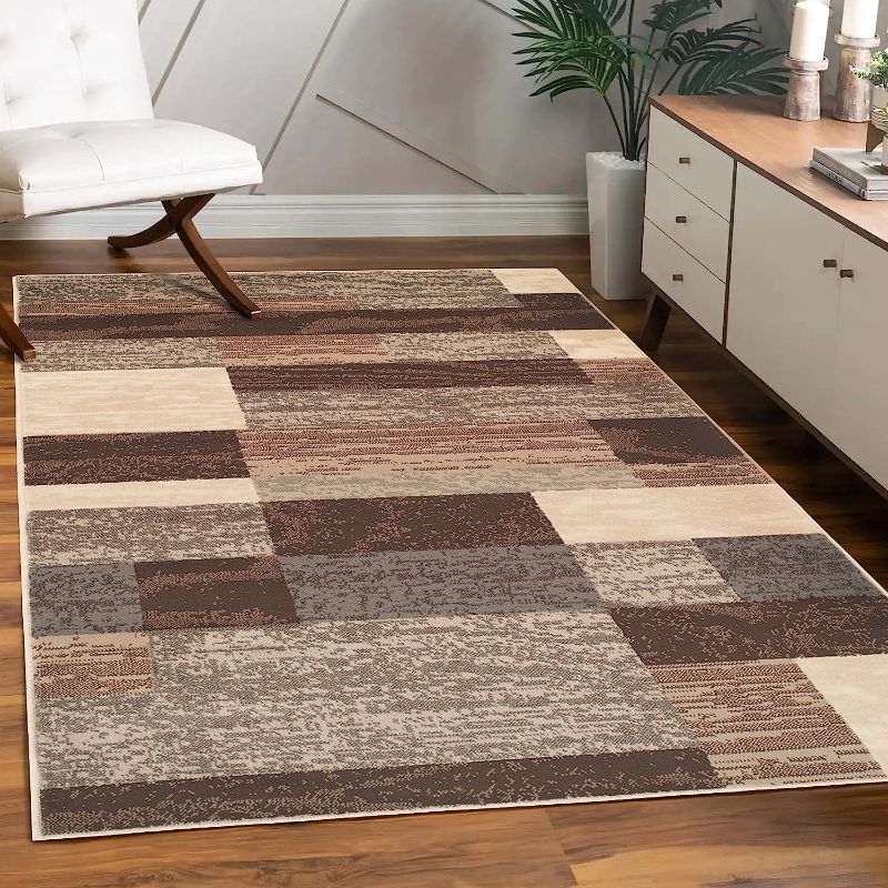 Photo 1 of (stock photo is used for reference) Superior Indoor Area Rug, Jute Backed, Modern Geometric Patchwork Floor Decor for Bedroom, Office, Living Room, Entryway, Hardwood Floors, Rockwood Collection, 12' x 9', Slate
