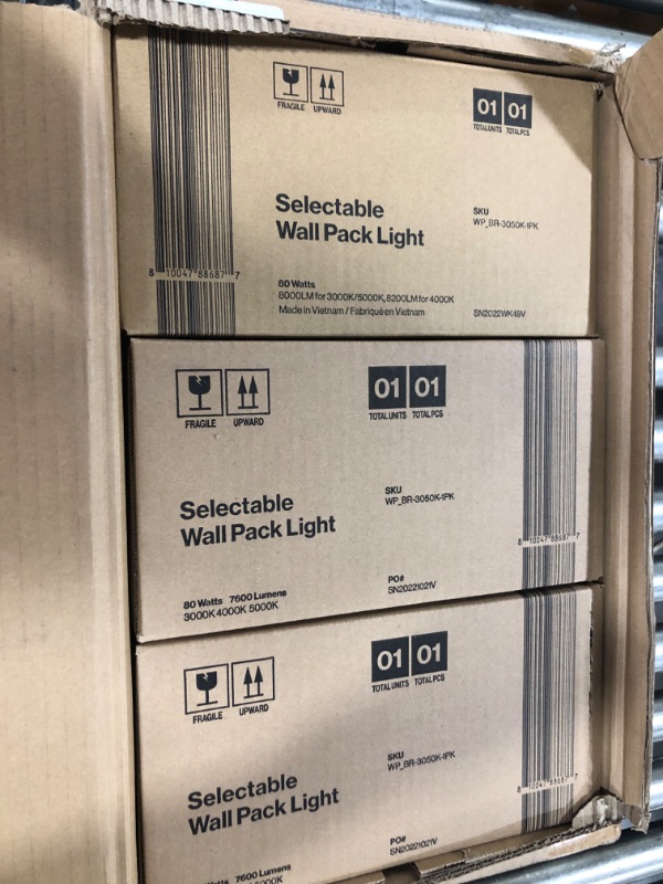 Photo 2 of Sunco 3 Pack LED Wall Pack Light, 60W Outdoor Commercial Grade Security/Warehouse/Parking Lot Lighting, Dimmable, Selectable CCT 3000K/4000K/5000K, Waterproof, 7600LM, 120-277V - UL & DLC 3 CCT in One (3000K, 4000K, 5000K)