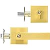 Photo 1 of Leydebong 6 Pack Round Entry Lever Door Handle and Single Cylinder Deadbolt Locking Lever Handle Set [Front Door or Office] Right & Left Sided Doors Heavy Duty – Satin Brass Finish