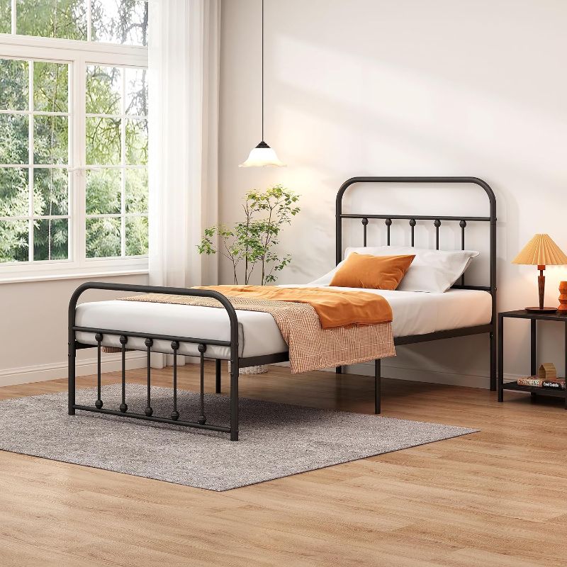 Photo 1 of Classic Metal Platform Bed Frame with Heaboard and Footboard,Strong Metal Slats Support,No Box Spring Needed,Easy Assembly,Twin Size,Black
