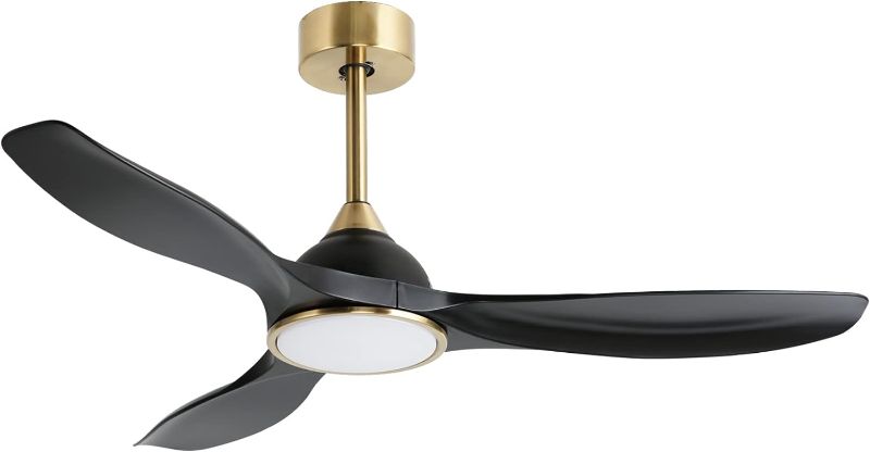 Photo 1 of 52 Inch Quiet DC Motor 6 Speed High CFM Ceiling Fan with Lights Remote Control, 3 Blade Black Gold Indoor Bedroom Modern Ceiling Fan
