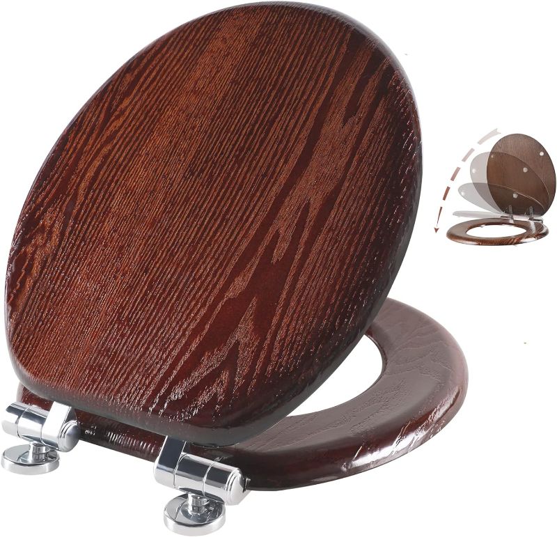 Photo 1 of Angel Shield Toilet Seat Round Wood with Slow Close,Easy Clean,Quick-Release Hinges (Round,Dark Walnut)

