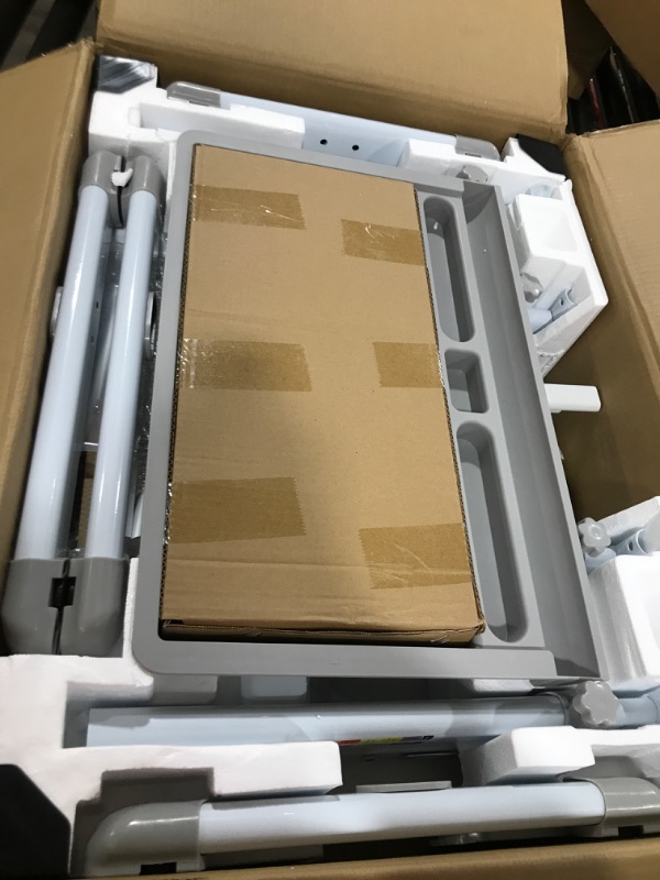 Photo 1 of Kids Functional Desk and Chair Set, Height Adjustable Children School Study Desk with Tilt Desktop, Book Stand, LED Light, Metal Hook and Storage Drawer for Boys Girls(Grey) Large Grey