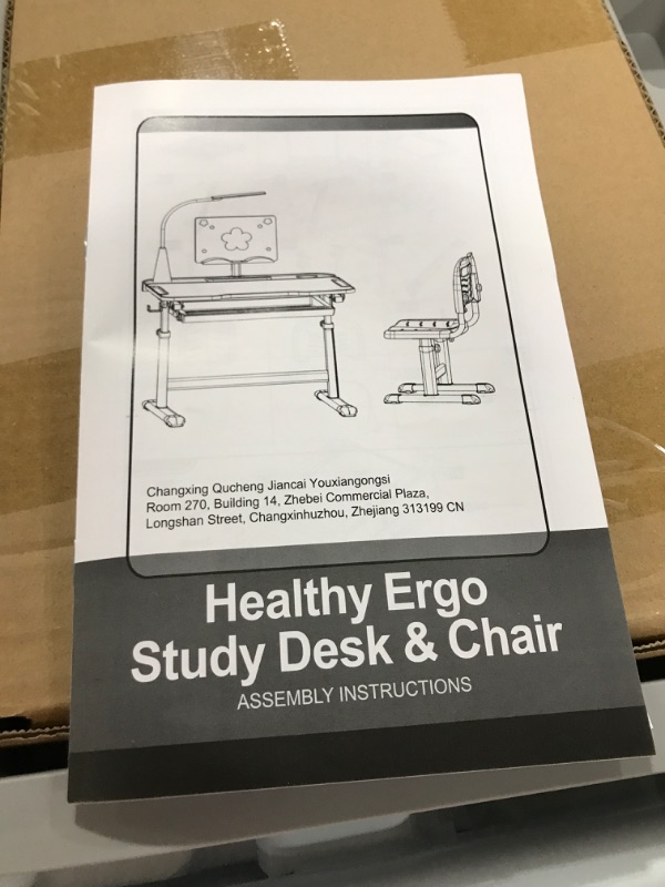 Photo 1 of Kids Functional Desk and Chair Set, Height Adjustable Children School Study Desk with Tilt Desktop, Book Stand, LED Light, Metal Hook and Storage Drawer for Boys Girls(Grey) Large Grey