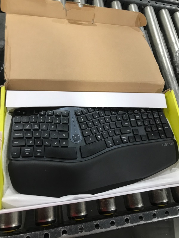 Photo 2 of Wireless Ergonomic Split Keyboard with Cushioned Palm Rest Against Carpal Tunnel, DELUX [Standard Ergo] Keyboard Series, Multi-Device Connection, Compatible with Windows, Mac OS (black)