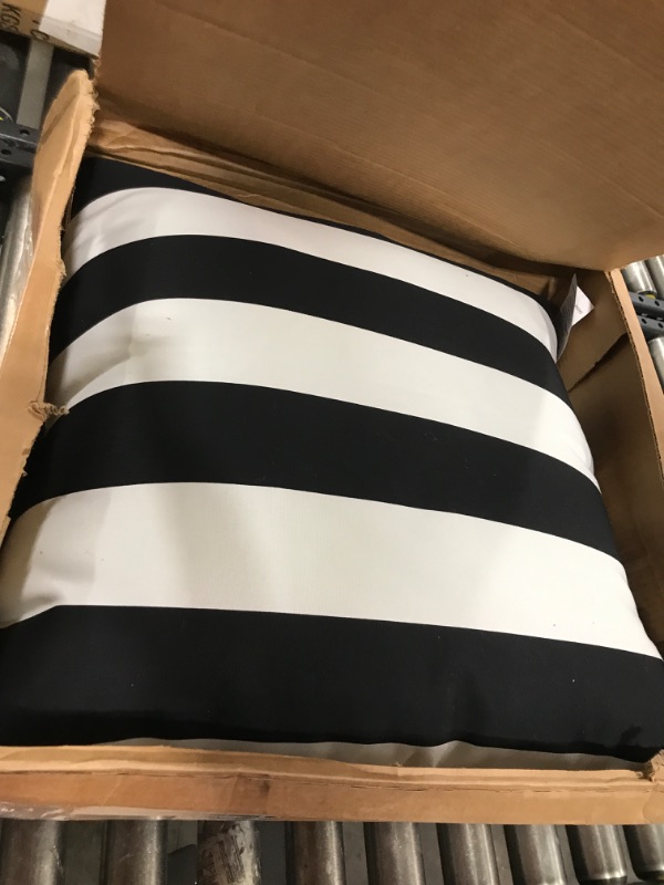 Photo 2 of Pillow Perfect Stripe Indoor/Outdoor Accent Throw Pillow, Plush Fill, Weather, and Fade Resistant, Floor - 25" x 25", Black/White Cabana Stripe, 1 Count Oversize Square - 25" x 25" Black/White Cabana Stripe