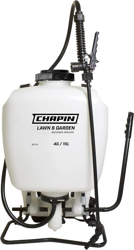 Photo 1 of Chapin 60114 Made in USA 4-Gallon Backpack Sprayer with 3-Stage Filtration System Pump Pressured Sprayer, for Spraying Plants, Garden Watering, Lawns, Weeds and Pests, Translucent White
