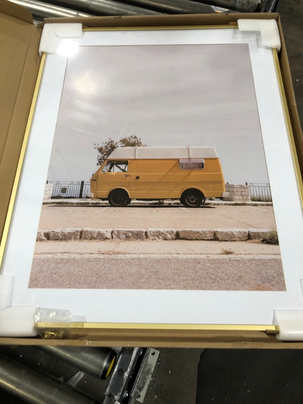 Photo 2 of 22x28 Metal Picture Frame with 18x24 Mat, Brushed Aluminum Finish, Tempered Glass Front, and Attached Hanging Hardware - Wall Display Frames for Vertical or Horizontal Orientation - Gold Gold 22x28