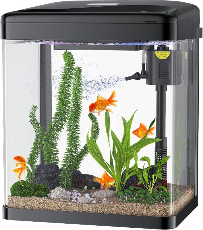 Photo 1 of  Gallon Glass Aquarium, 3 in 1 Fish Tank with Filter and Light, Desktop Small Fish Tank for Betta Fish, Shrimp, Goldfish (Black)