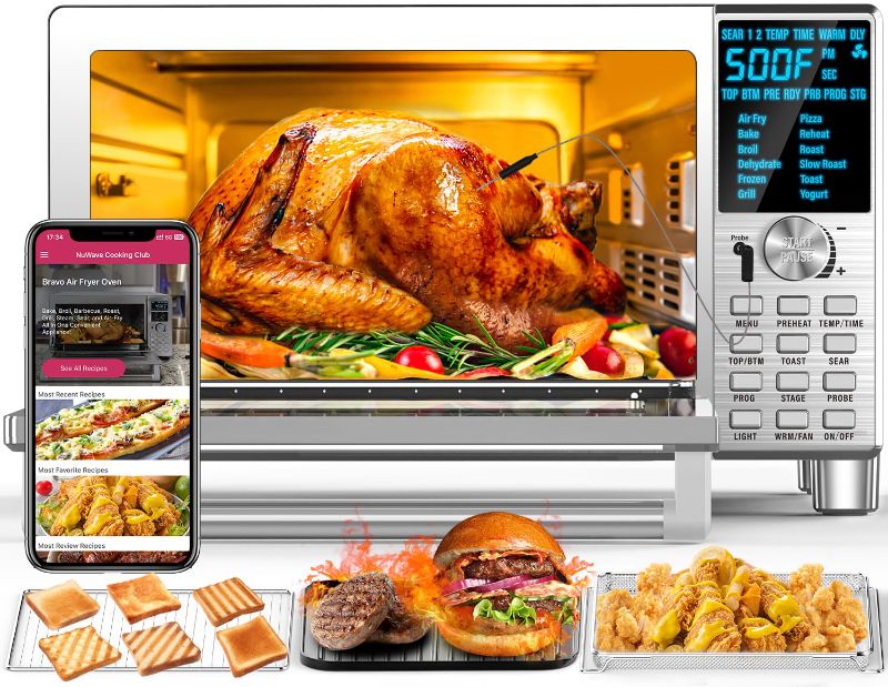 Photo 1 of Nuwave Bravo XL Air Fryer Toaster Smart Oven, 12-in-1 Countertop Grill/Griddle Combo, 30-Qt XL Capacity, 50F-500F adjustable in precise 5F increments, Integrated Smart Thermometer, Linear T Technology
