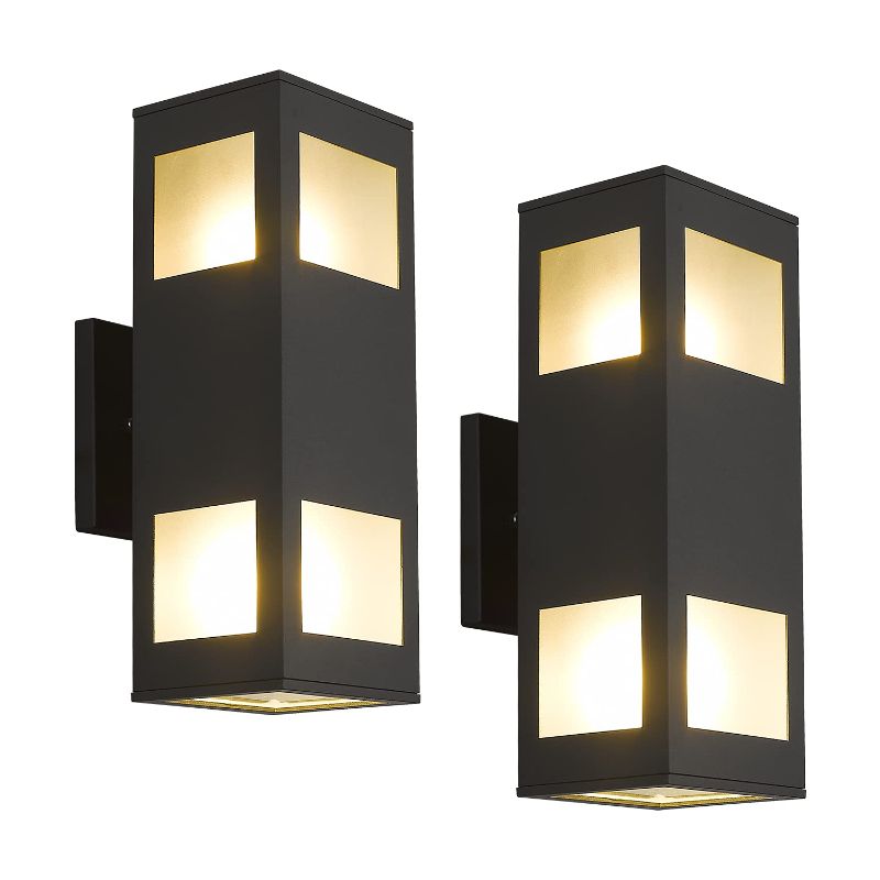 Photo 1 of harriet Outdoor Wall Lights, Aluminum Modern Outdoor Wall Sconce Waterproof Rustproof, Up and Down Lighting Exterior Sconces Square Shape Porch Lantern, Sanded Black Finish Black/Modern 2 2 Pack of 2