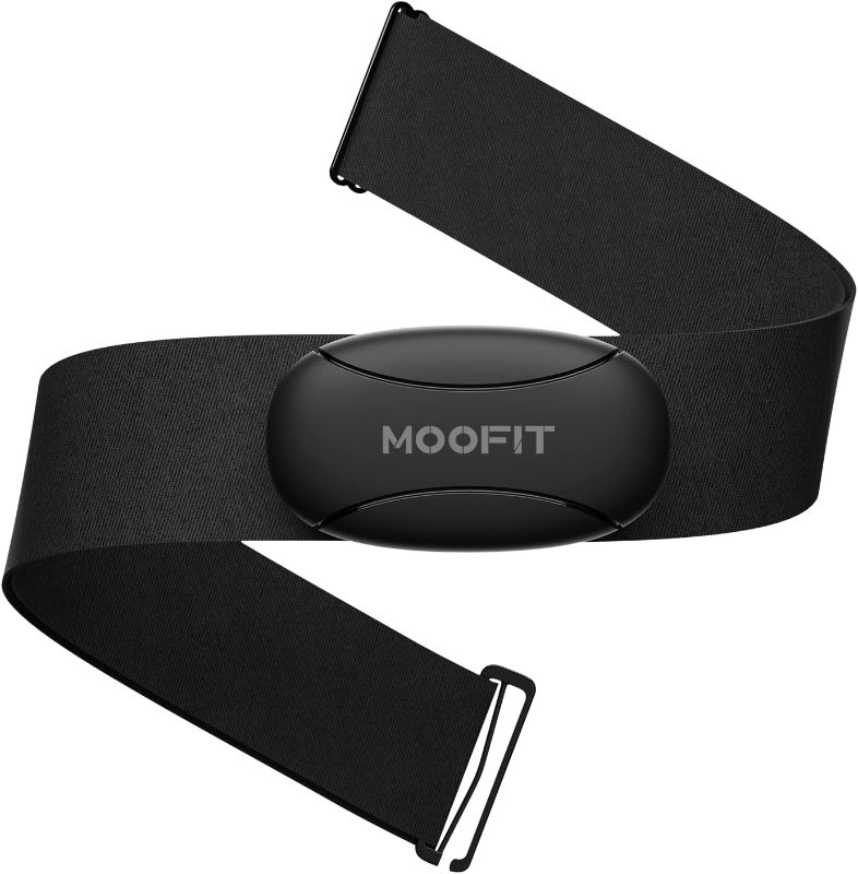 Photo 1 of moofit HR8 Heart Rate Monitor Chest Strap, Low Energy Real-Time Heart Rate Data Bluetooth 5.0/ANT+, Longer Communication Range, IP67 Waterproof, Compatible with iOS/Android Apps, Gym Equipment, Black