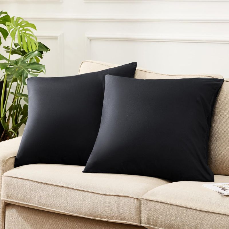 Photo 1 of Bedsure Euro Throw Pillow Covers 2 - Black Cooling Pillow Cases for Sofa Couch Bed Chair, Rayon Made from Bamboo, Soft & Breathable Square Cushion Cover Pillowcase with Envelope Closure, 26x26 Inches
