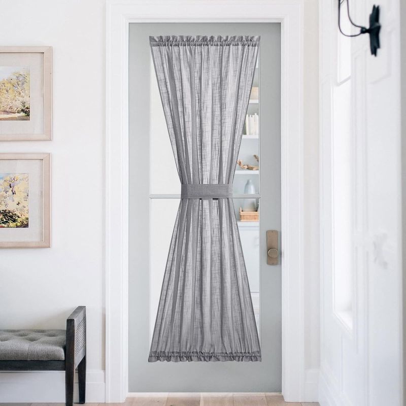 Photo 1 of NICETOWN Sheer French Door Panel - 72 inches Linen Textured Voile Room Darkening Patio French Door Curtain with Tie Backs for Sliding Glass Door (Dark Grey, 1 Panel, 52 inches Width)