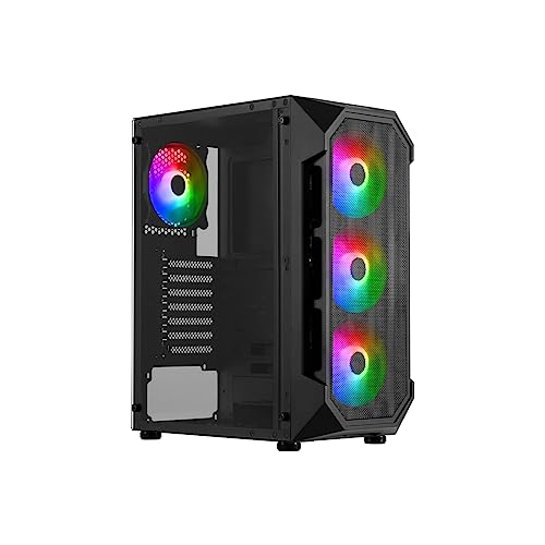 Photo 1 of GAMDIAS ATX Mid Tower Gaming Computer PC Case with Side Tempered Glass, 4X 120mm ARGB Case Fans and Sync with 5V RGB Motherboard
