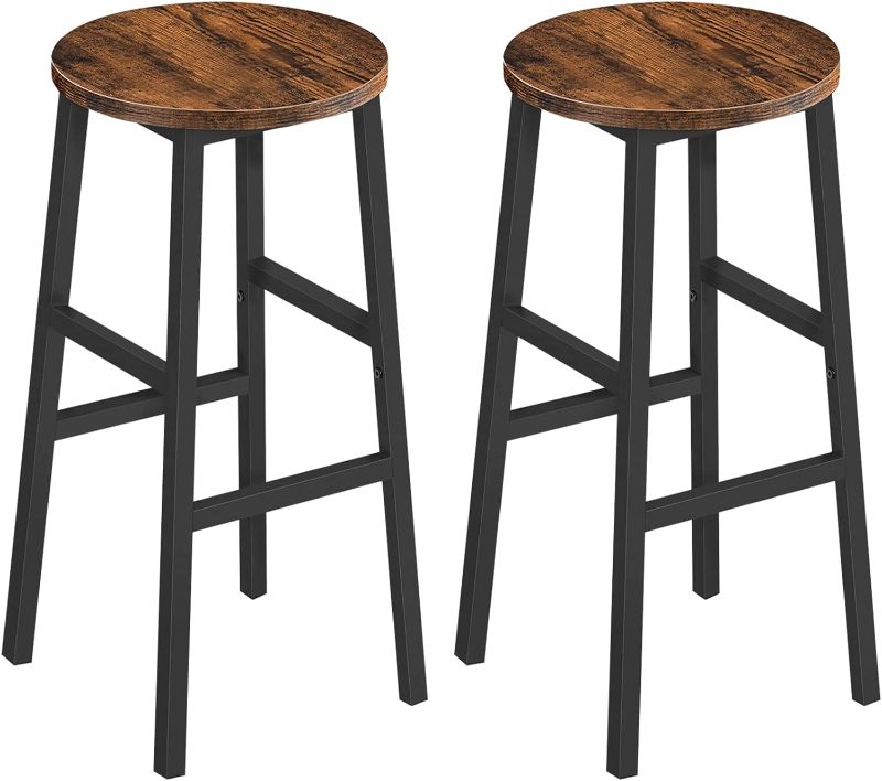 Photo 1 of MAHANCRIS Bar Stools, Set of 2 Round Bar Chairs with Footrest, 24.4 Inch Kitchen Breakfast Bar Stools, Industrial Bar Stools, Easy Assembly, for Dining Room, Kitchen, Rustic Brown BAHR0201Z 